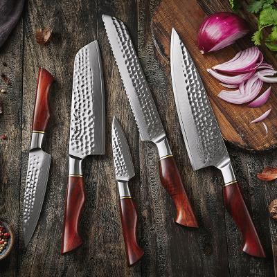 China 5PCS Sustainable 73 Layers Powder Damascus Steel Kitchen Knife Set High End Damascus Knife for sale