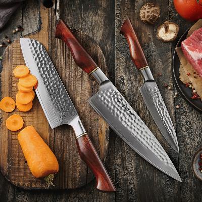 China 3PCS Viable 73 Layers Damascus Steel Kitchen Knife Powder Set Professional Damascus Knife for sale