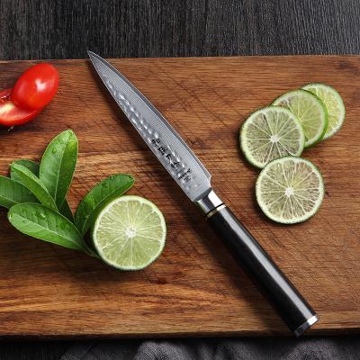 China Professional 5 Inch Damascus Kitchen Stocked Steel Serving Knife with Ebony Wood for sale