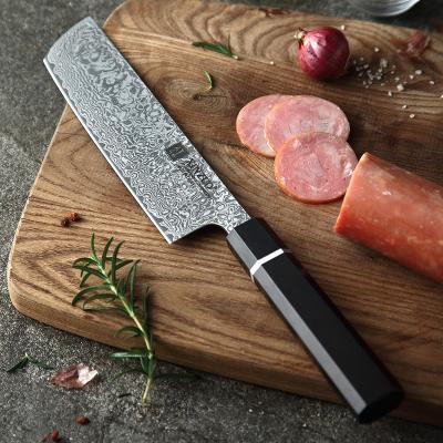 China Stocked 7 inch professional handmade damascus kitchen nakiri steel knife for sale