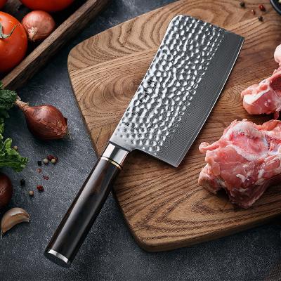 China Professional Stocked Damascus Steel Chinese Kitchen Cutting Knives With Natural Wood Handle for sale