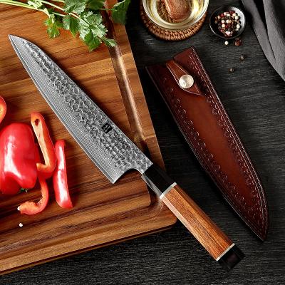 China Durable super sharp steel Japanese Damascus gyuto chef knife with buffalo horn and white brass joint for sale