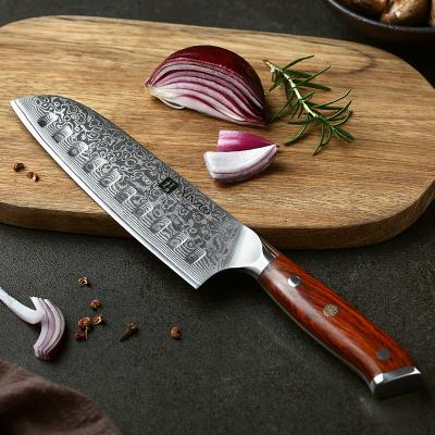 China Handcrafted Damascus santoku knife Damascus luxury disposable knife with rosewood handle for sale