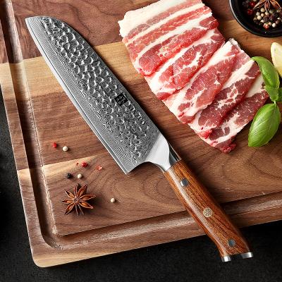 China 7 Inch Viable Effortlessly Use Japanese Damascus Steel Kitchen Santoku Knife for sale