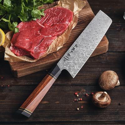 China Sustainable Full Steel Damascus Kitchen Chef Nakiri Knives With Natural Wood Handle for sale