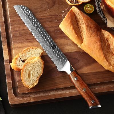 China Sharpest Sustainable Custom Steel Damascus Bread Kitchen Knife for sale