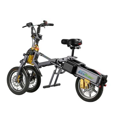 China EcoRider 14 inch 48v lithium battery aluminum fast folding electric bicycle, 3 wheel motorcycle electric bike for sale