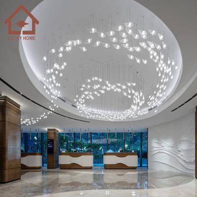 China Modern Stylish Custom Large Project Glass Chandelier Interior Hanging Lighting For Restaurant Hotel Art Pendant Light for sale