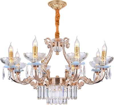 China European Zinc Alloy Gold S Arm K9 Finish Crystal Drops, Led Candle Bulbs Living Room Chandelier Lamps for sale