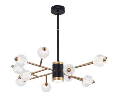 China European Modern Pendants with 12 Light Glass Shade in Black and Gold Finish for sale