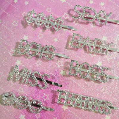 China FREE CUSTOM MADE alphabet eco-friendly/recyclable/fancy hair word hair clip gold silver rhinestone crystal hair pin rhinestone paved letter hair clips for sale