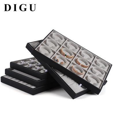 China Wholesale Jewelry Display DIGU Customized Jewelry Display Tray Case Necklace Earring Flannelette Bracelet Ring PU Leather Jewelry Display for sale