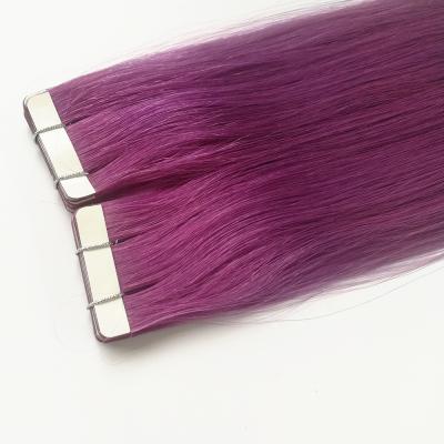 China Straight Tape In Hair Extension Virgin Human Hair Cuticle Aligned Natural Remy Bundle Hair Wefts Unprocessed Weave Purple Color for sale