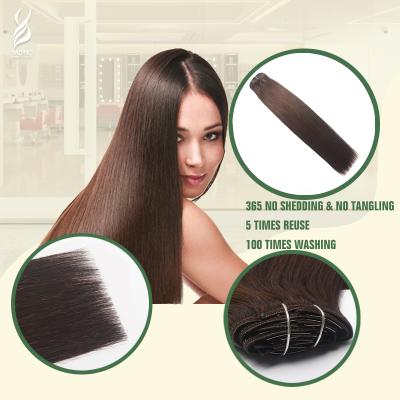 China YADING #2 Dark Brown 16Inch Straight Double Drawn No Rejection 100% Raw Natural Human Virgin Remy Clip In Hair Extensions for sale