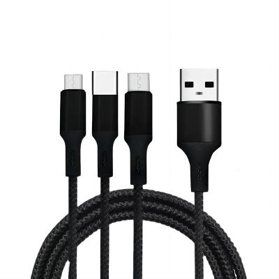 China Data Tansmission Wholesale hight quality 1.2m Nylon USB C Micro Cables 3 in 1 Fast Charge Cable For Iphone for sale