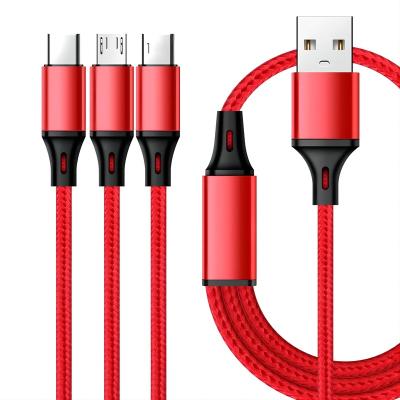 China Popular Wholesale 1.2M 3ft 3 in 1 USB  charging cable nylon braided  for Mobile Phone Charger for sale