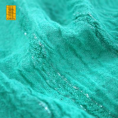 Cina Turquoise Organic Apparel Skirts For Women Cotton Yarn Dyed Stripe Silver Fabric in vendita