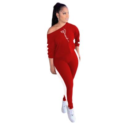 China Sustainable Workout Apparel Fall Tracksuit With Sporty Contrast Side Color Long Sleeve Casual Women Jogging Suit Set for sale