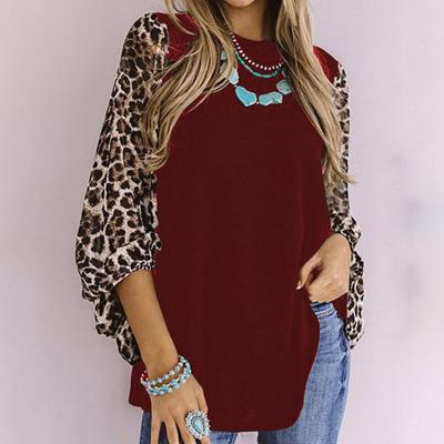 China Viable Viable Autumn Top Trending Products 2021 Fashion T Shirts For Women Crew Neck Patchwork Leopard Print T Shirt for sale