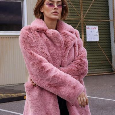 China Sustainable Coated Winter Shorts For Women Fashion Turn-Down Solid Collared Long Sleeve Plus Size Faux Pink Fur Coat for sale