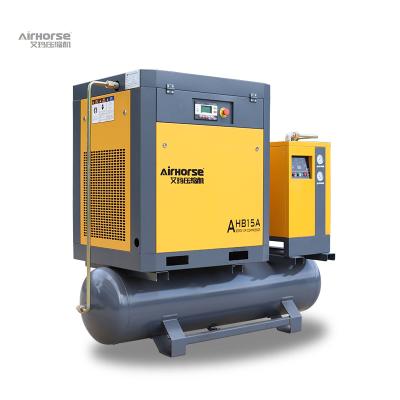 China ASME 11 Lubricated Air Compressor KW 15HP Electric Belt Driven Industrial Screw Air Compressor, Tank, Dryer Mounted Screw Compressor for sale