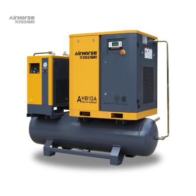 China Factory lubricated industrial equipment 7HP 10HP 15HP 300 liter tank and screw air dryer mounted air compressor for sale