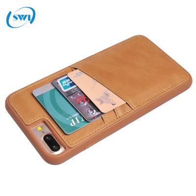 China Luxury Genuine Leather Scratchproof Wallet Phone Case With Card Slot Genuine Leather Phone Case For iPhone 7 7 Plus for sale