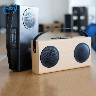 China Mini Good Sound Stereo Portable Wooden Wireless Speaker With FM Radio for sale