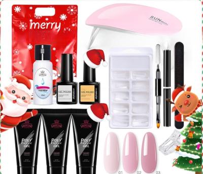 China 3colors Christmas Gift set Nail Kit With UV LED Lamp Nail Extension Gel Kit With Base and Top Coat Slip Solution Kit Set for sale