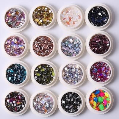 China Aokitec drop shipping bulk box packing size shaped mixed neon 3d glass ab crystal flatback nail rhinestones for sale