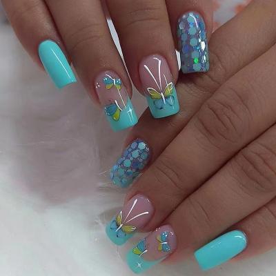 China Wholesale Vendor Custom Logo Acrylic Fake Nail Artificial Fingernails Private Label False Nails Long French Style Fake Nails for sale