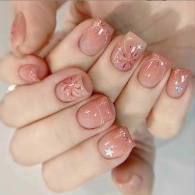 China Design Press On Nails Full Cover Artificial Fingernails in Cheek Ballerina Style for sale