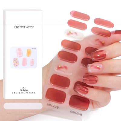 China Exclusive design bronzing line flower bow snowflake light transparent Uv Polish Gel Strips Semi Cured Nail Wraps Sticker for sale