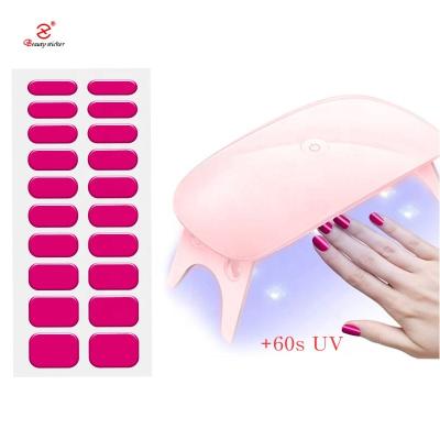 China 3D Solid Color Design Nail Strips Semi Cured Gel UV Nail Sticker For Girl Free Sample for sale