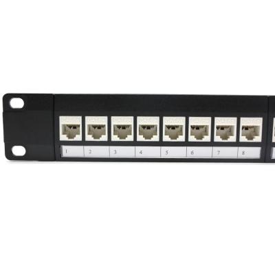 China 24 Rj45 portuarios Cat6a modular Jack Patch Panel trapezoidal lleno de 19 pulgadas 1u cargado en venta