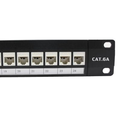 中国 19'' 1u 24 Port Rj45 Loaded Patch Panel , Cat6a Patch Panel With Module Jack 販売のため