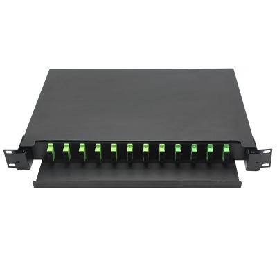 China 19 Inch Rack Mount 12 Port Fiber Optic Patch Panel 1U SC APC Adapter for sale