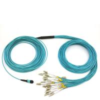 China Customized 8-144 Fibers MTP MPO OM3 Multimode Elite Breakout Cable Aqua for sale