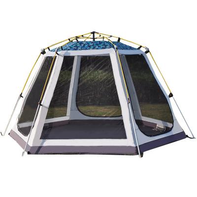 China Diamond Ground Nail 5-8 Person Large Family Hexagonal Camping Tent Waterproof Full Automatic Camping Tent Windproof for sale