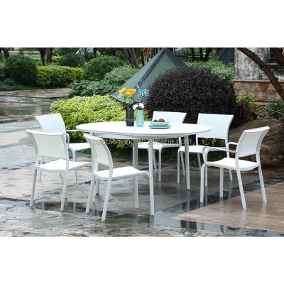 China Modern Aluminum Frame Extending Outdoor Table And Flange Chair Stackable, Aluminum Slat Table Top Heavy Duty for sale