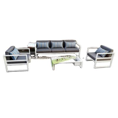 China Modern Aluminum Outdoor Sofa Set With Side Table In KD Assemble Structure Leisure Garden Lounge Sofa for sale