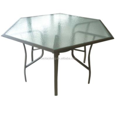 China New Design Large Hexagon Glass Table Modern Glass Frame Aluminum Powder Coating Glass Table for sale