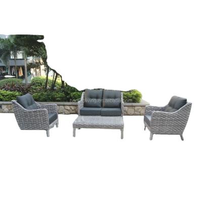 China Vintage Modern Style Gray Rattan Sofa Set In KD Structure Plastic Luxury Garden Sofa Set Outdoor Furniture for sale