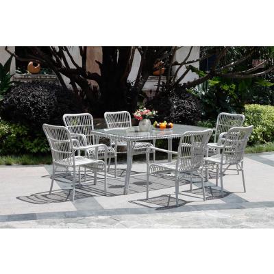 China Modern Rattan Plastic Wicker White Dining Chair And Table Outdoor Patio Garden Dining Set for sale