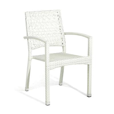 China Modern Poly Rattan Wicker Stacking Rattan Chairs White Color Bistro Armchair Outdoor Furniture for sale