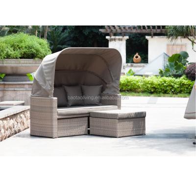 China Modern rattan patio daybed with canopy. Sofa Set With Ottoman Leisure Outdoor Garden Furniture for sale