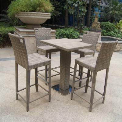 China Modern High Quality Rattan Bar Sets Outdoor Dining Bar Table Stackable Chair Hang Table for sale