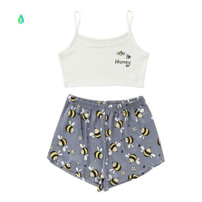 China European and American Cartoon Cute Printing Sleepwear Women Style Breathable Short Set for sale