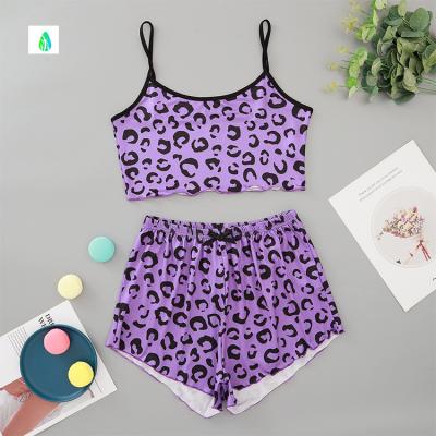 China Factory Price Ladies Breathable Leopard Printing Custom Print Summer Vacation Family Pajamas Sets for sale