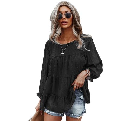 China 2021 Best Round Neck Casual Shirt Women Breathable T-shirt Autumn And Winter Ladies Long Sleeve Top for sale